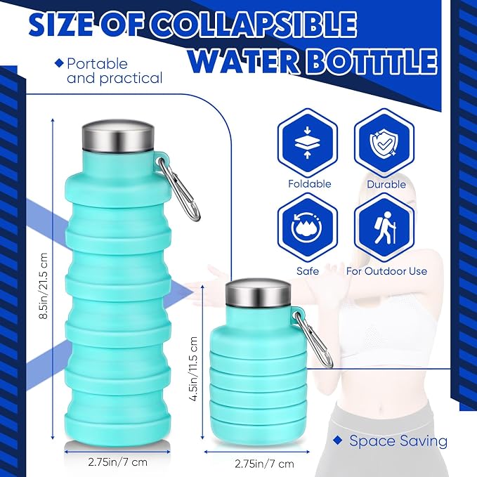 Baderke Collapsible Water Bottles 17oz Travel Sports Portable Water Bottle with Portable Buckle Silicone Lightweight Reusable Leakproof for Camping Hiking Yoga Outdoor(Green) - Image 2