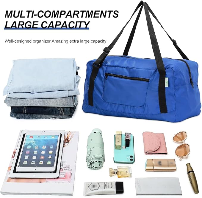 HOLYLUCK Foldable Travel Duffel Bag For Women & Men Luggage Great for Gym (Blue) - Image 4