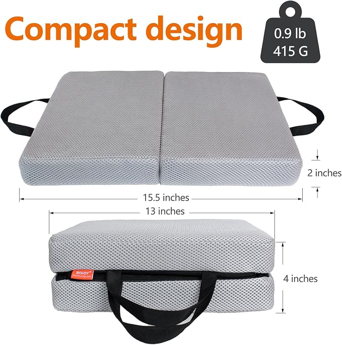 Foldable Portable Seat Cushion, 2-Inch Thick Breathable Mesh Honeycomb Cooling Pad with Washable Cover, Lightweight Travel Cushion for Office Chair, Car, Stadium, Camping, Gray, 15.5"×13" - Image 3