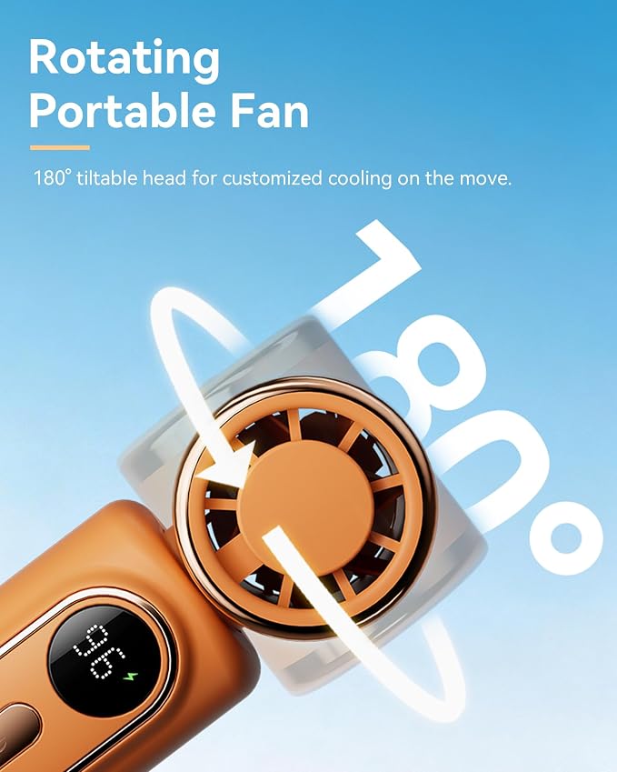 Mini Clip on Fan Handheld, 3000mAh Rechargeable Portable Fan with LED Display, 3-in-1 Personal Cooling Fan, 3 Speeds Quiet USB C Fan for Stroller Desk Travel Camping Office for Women Men Kids, Orange - Image 5