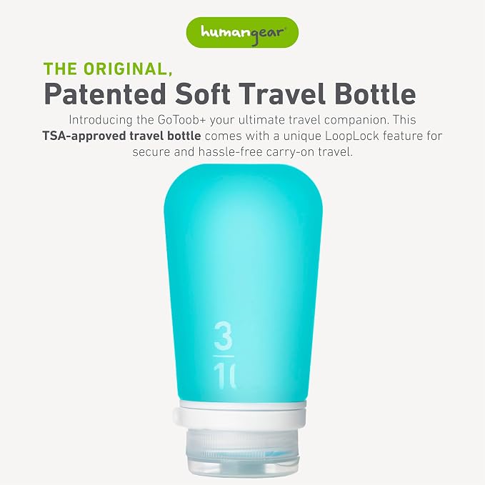 humangear GoToob+ (Large) | Refillable Silicone Travel Bottle | Locking Lid | Food-Safe Material | Aqua, Large (3.4 fl.oz.; 100ml) | Refillable & Leak-Proof Silicone Travel Size Bottles with Locking Cap for Toiletries, Camping & TSA Carry-On - Image 2