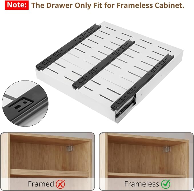 DOMNIU 2 Pack Pull Out Cabinet Organizers Width(12"-19"), Depth(17"-23") | Slide Out Drawers, Upgrade 3 Slide Rails Sliding Drawer for Kitchen Cabinet Organizer, White - Image 2