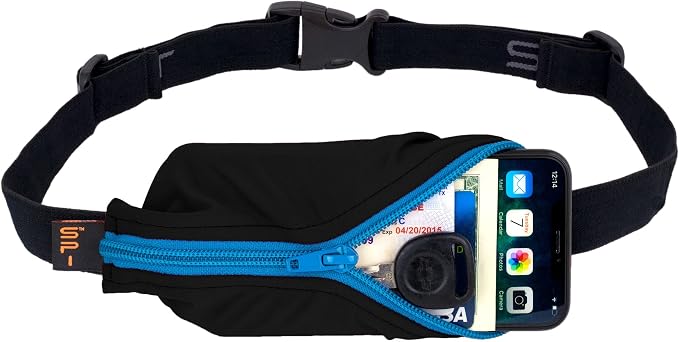SPIbelt Running Belt Original for Women Men, Phone Holder for Running, Running Fanny Pack, Holder for Phone, Running Waist Pack, Adjustable Waist, [Fits All Phones]. Black with Turquoise Zipper by SPIbelt
