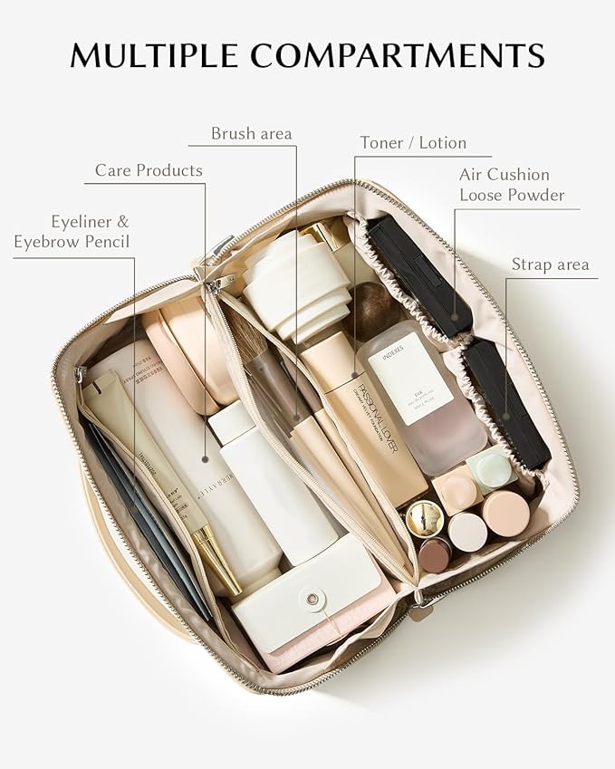 EACHY Travel Makeup Bag for Women, Personalized Initial K Cosmetic Bag | Personalized flat-open organizer with inner pockets, clear TPU brush pocket and reinforced handle for makeup and travel - Image 3
