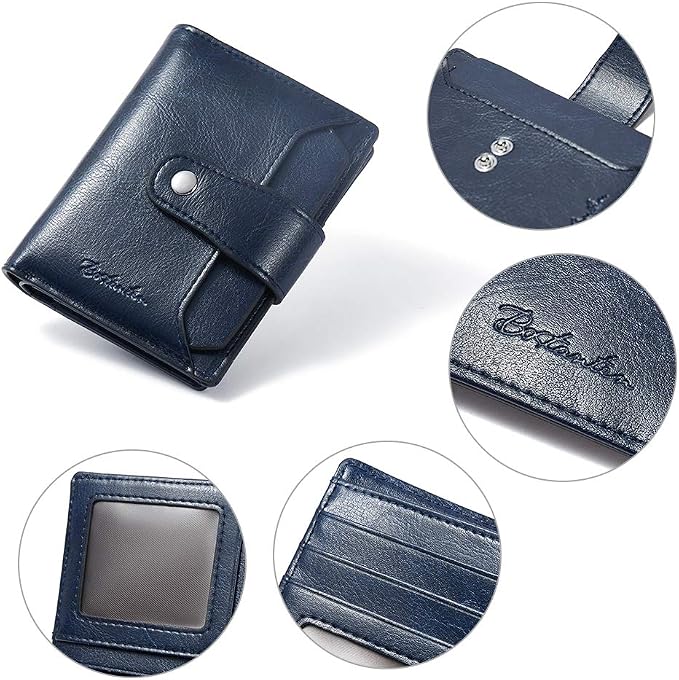 BOSTANTEN Leather Womens Wallet Small RFID Blocking Credit Card Holder | Removable ID Window, Zipper Coin Pocket, Bifold, Minimalist, Fits Small Purses, Daily Use, Ladies Gifts, Blue - Image 4