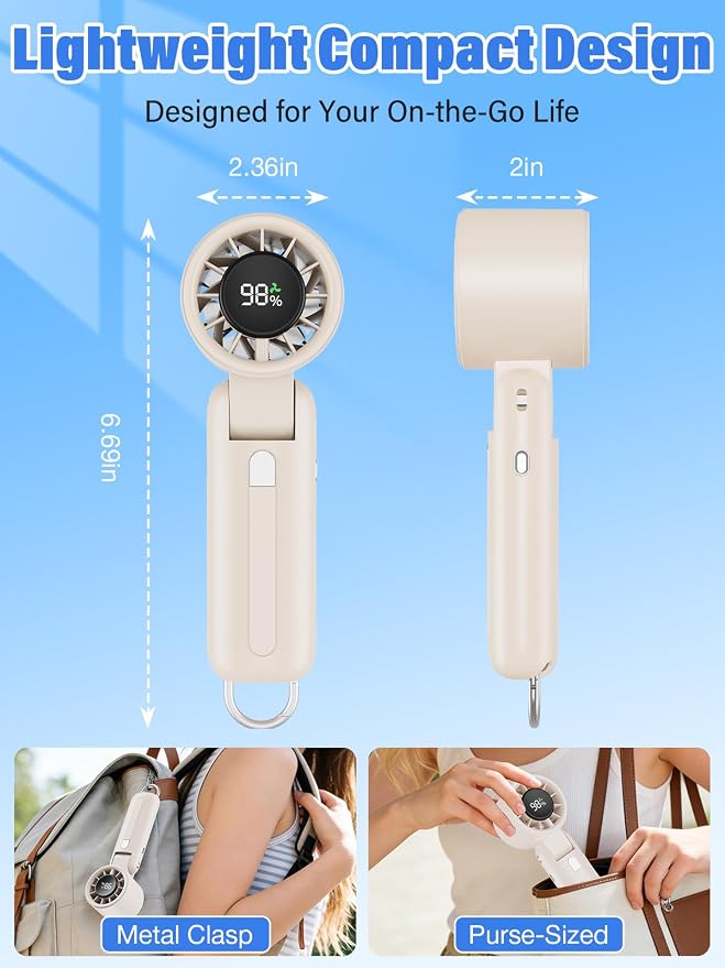 AI Handheld Fan Turbo, 100-Speed Portable Fan Rechargeable, Mini Fan with 12800 RPM Strong Airflow, Foldable 4-in-1 Personal Fan for Travel, Camping, Beach & Office, USB-C & Lightweight & Quiet - Image 6
