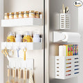 Magnetic Spice Rack for Refrigerator,6 Pack Magnetic Shelf,Fridge Magnet Organizer with Paper Towel Holder,Utensils Racks,Hook Rack,Deepened Basket,Fridge Organizers and Storage White(6 Pack) by Mystozer