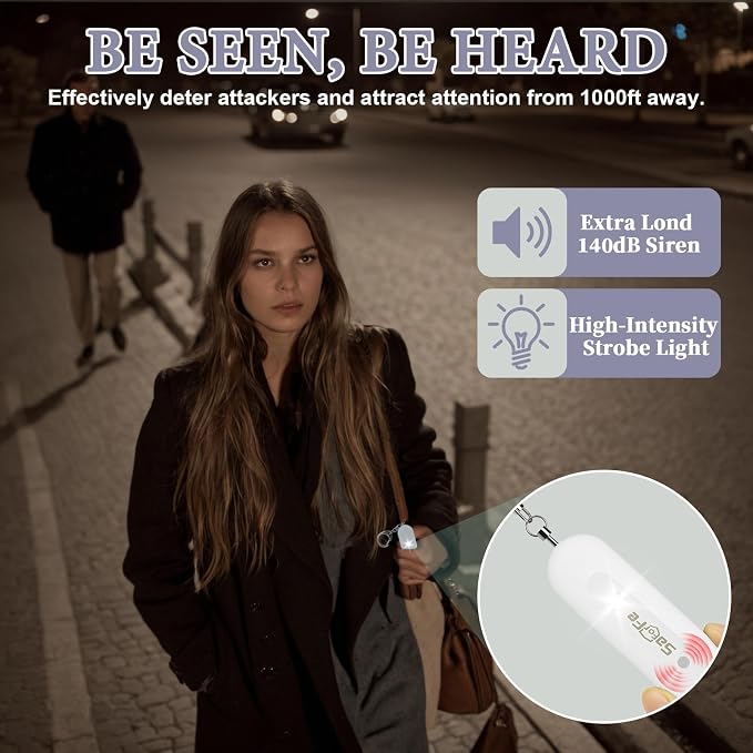 Personal Safety Alarm - Waterproof Rechargeable Security Alarm - 140dB Extra Loud Siren & Strobe Light - Self Defense Keychain - Gift for Women, Teenagers, College Girls, Seniors (White) - Image 2