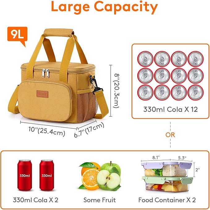 Lifewit Medium Lunch Bag, Insulated Lunch Box, Soft Cooler Cooling Tote for Adult Men Women, Brown 12-Can (9L) - Image 4