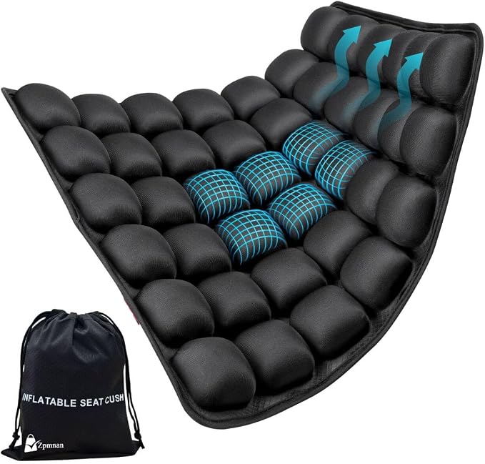 Inflatable Airplane Seat Cushion, Comfort 3d Air Cell Seat Cushion, Tailbone Pain Relief for Long Distance Sedentary People to Use (Black, 16*18in) by Unknown