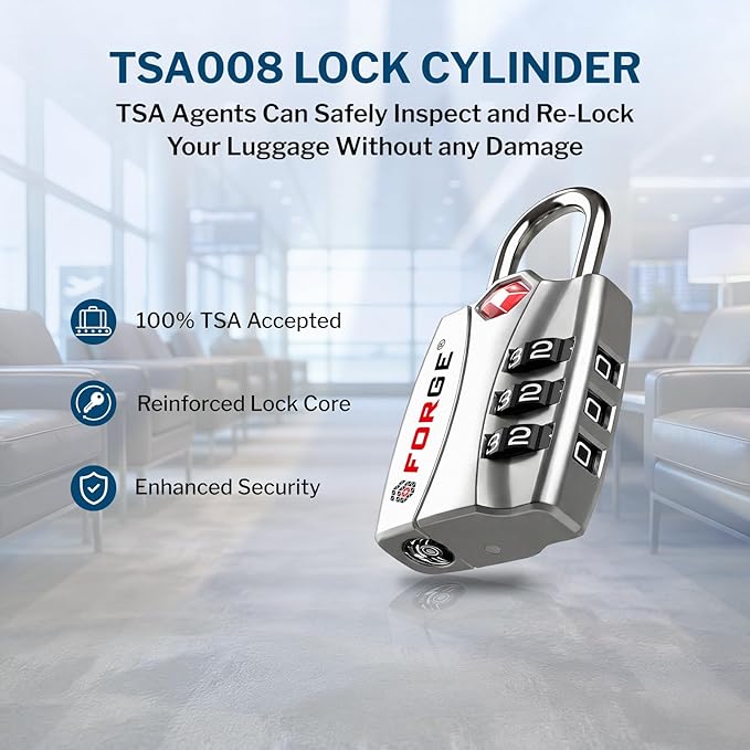 Forge Open Alert TSA Approved Luggage Locks - 3 Digit Combination, Easy Read Dials, Zinc Alloy Body - Ideal Travel Lock for Luggage, Suitcases, Bags & Toolboxes (4 Colors #1) - Image 3