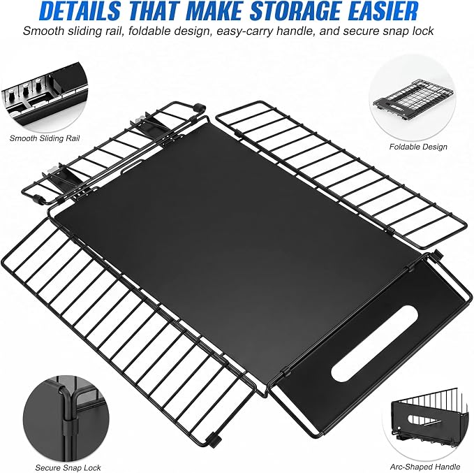 Pull Out Cabinet Organizer, No Drill Slide Out Drawer 2 Pack Black | Heavy Duty Carbon Steel Wire Basket, Adhesive Install, Foldable, 9.44 x 7.08 in, Kitchen Under Sink Pantry Bathroom - Image 6