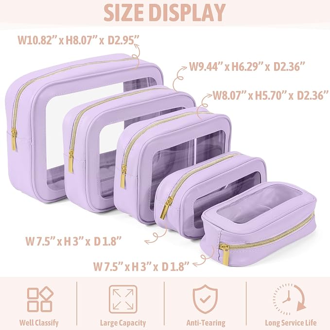 YOPCDJ 5PCS Diaper Bag Organizer Pouch Set, TSA Approved Toiletry Bag，Clear Waterproof TPU Makeup Bag Set Travel Organizer Bags for Women and Kids - Image 3