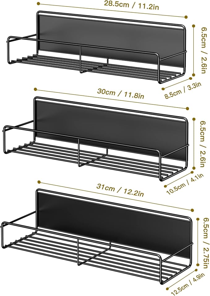 Mystozer 3 Pack Magnetic Spice Rack Organizer,Space Saver for Refrigerator and Whiteboard, Metal Fridge Shelf for Kitchen,Laundry Room,Barbecue Grill,Coffee Maker,Microwave Home Organization(Black) - Image 2