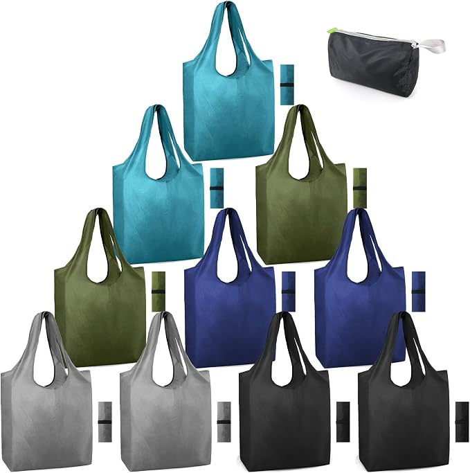 BeeGreen DIY Reusable Grocery Bags Bulk 10 Pack, Reusable Shopping Bags X-Large 50LBS, Machine Washable Kitchen Reusable Bags Heavy Duty, Foldable Tote Bags w Handles for Shopping by BeeGreen