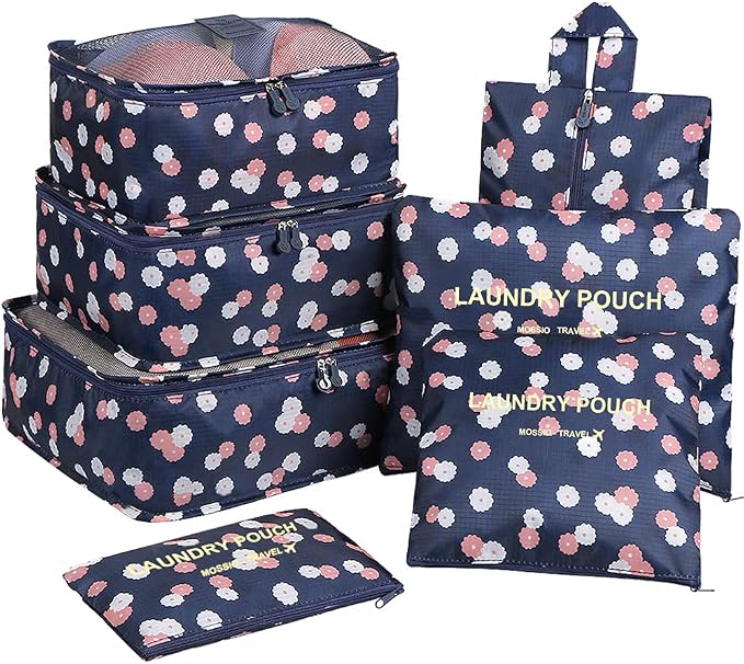 Mossio 7 Set Packing Cubes with Shoe Bag - Travel Carry On Luggage Organizer by Mossio