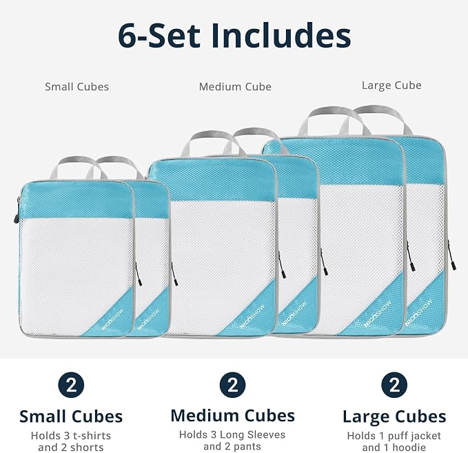 Compression Packing Cubes 6 Set, Compressible Space-Saving Packing Cubes for Travel - Compression Bags, Luggage Organizer, Travel Essentials for Women, Teal - Image 4