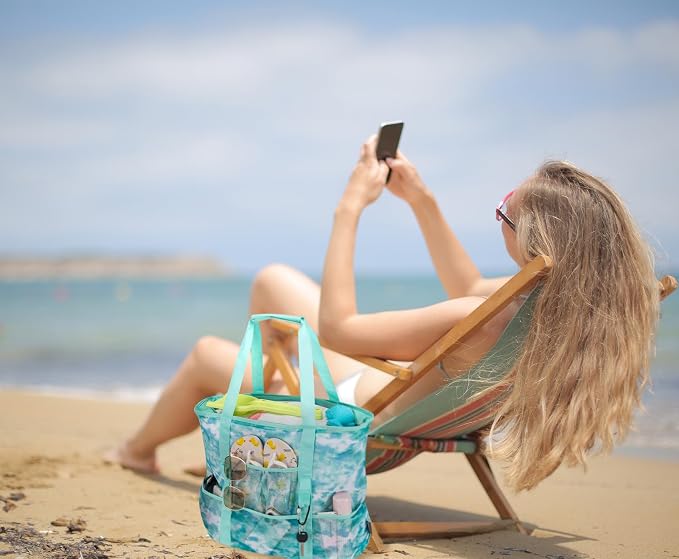 KABAQOO Mesh Beach Bag, Extra Large Beach Bags with 9 Pockets & Zipper Waterproof Lightweight Beach Tote for Beach/Pool Trip - Image 2