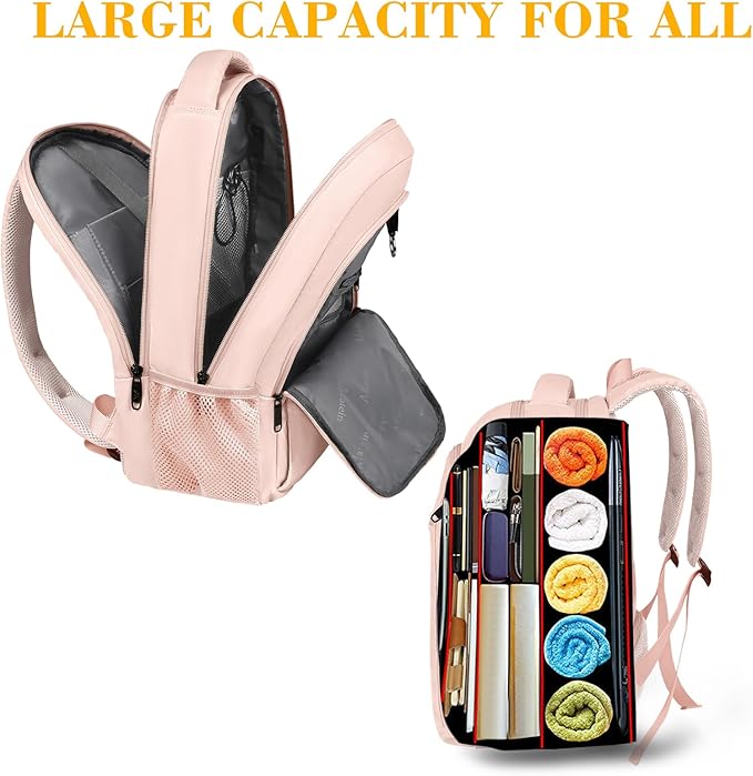 MATEIN Pink 15.6 Inch Laptop Backpack, Cute Computer Travel Bag for Women | Carry On Casual Daypack, Slim Sturdy Bag for Work, Lightweight Water Resistant, Gifts for Teacher Nurse, Anti Theft - Image 6