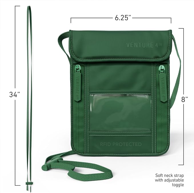 VENTURE 4TH Travel Neck Wallet, RFID Blocking Passport Holder - Sleek Green - Image 6