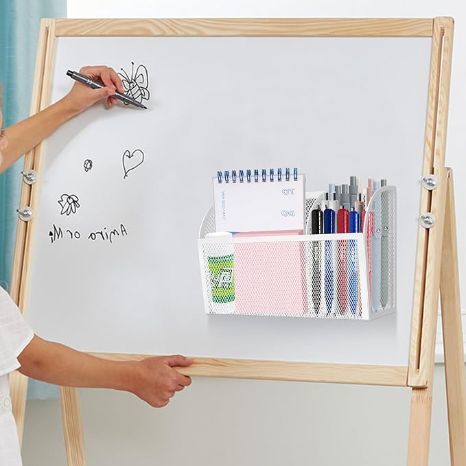 Magnetic Pencil Holder Magnetic Shelf for the Whiteboard 3-Grid Mesh Magnetic Pen Holder for Refrigerator Magnetic Organizer Locker Accessories Organizer for Office (White) - Image 7