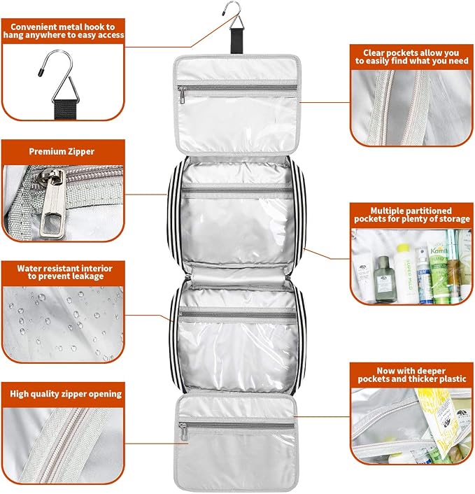 Hanging Travel Toiletry Bag,Large Capacity Cosmetic Travel Toiletry Organizer for Women with 4 Compartments & 1 Sturdy Hook,Perfect for Travel/Daily Use/Christmas - Image 7