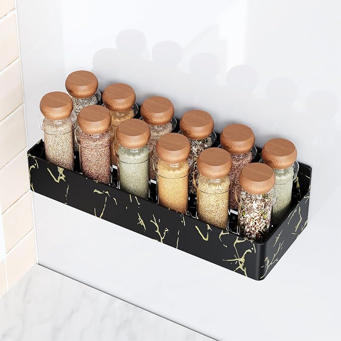 Mystozer Magnetic Spice Rack for Refrigerator, Kitchen Organizer and Storage Shelf, Black Gold(4 Pack) - Image 4