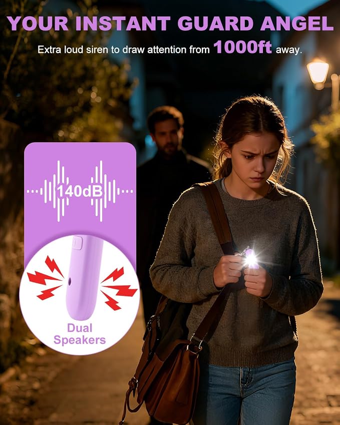 Personal Safety Alarm for Women - Waterproof Rechargeable Security Alarm - 140dB Extra Loud Siren with SOS Strobe Light - Self Defense Keychain for Women Girls Teens Seniors - Image 2