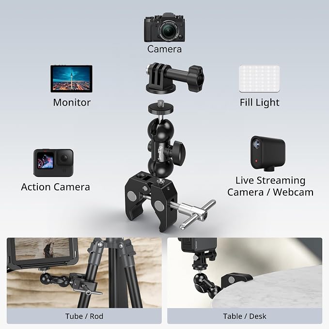 SMALLRIG Super Clamp Mount 2-Pack, Double Ball Head Magic Arm for Camera | Clamp for Fences, Desks, Tripods, for Monitors, Lights, Action Cameras - Image 2