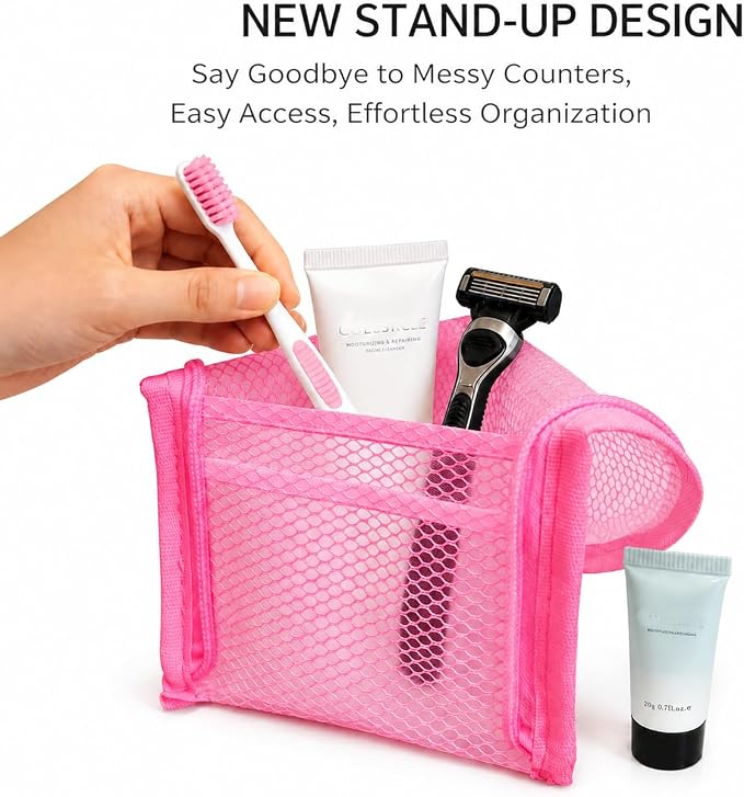Standing Toiletry Bag for Travel & Gym – Lightweight Waterproof Travel Makeup Bag Organizer, Self-Standing Portable Toiletry Pouch for Weekend Trips Business Daily Use,Pink - Image 7