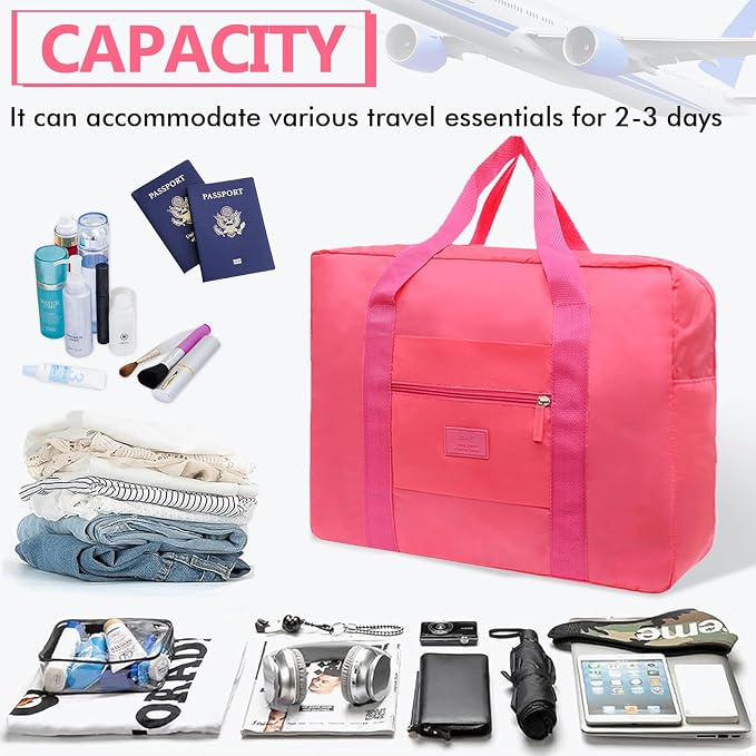 INVODA Travel Bag for Women Foldable Carry on Duffel Bag Waterproof Tote Weekender Luggage Bag (Red) - Image 7