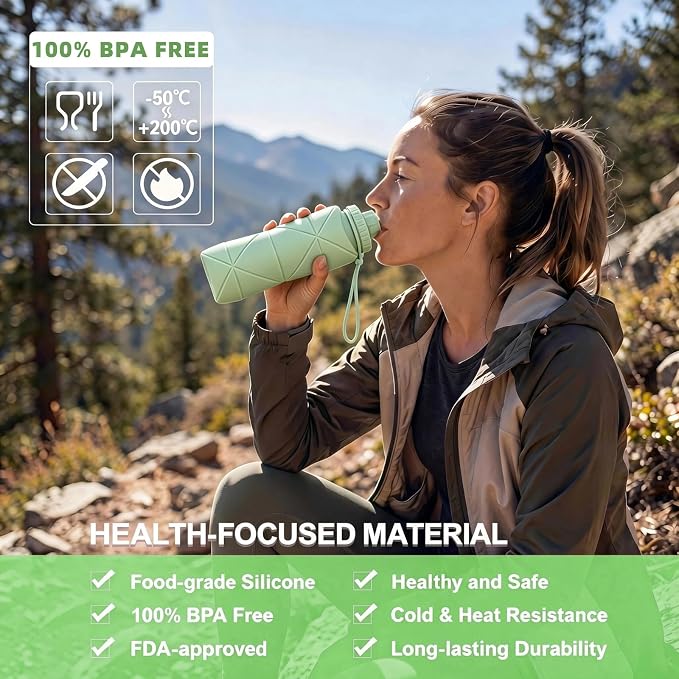 Collapsible Travel Water Bottle 28oz (800ml), BPA-Free, Foldable Silicone Lightweight Reusable Water Bottle with Leak-Proof Lid & Lanyard, Portable for Travel Cycling Gym Camping - Image 4