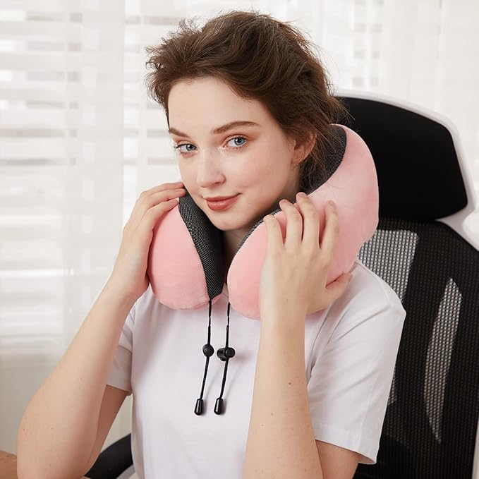 TALLGO Travel Pillow, Best Memory Foam Neck Pillow Head Support Soft Pillow for Sleeping Rest, Airplane Car & Home Use (Pink) - Image 4