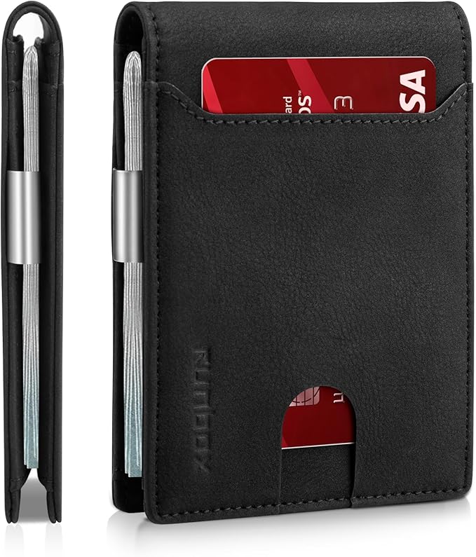RUNBOX Slim Wallet for Men - RFID Blocking Leather Bifold with Money Clip | Minimalist Front Pocket Wallet Holds 11 Cards,Slim Thin Design,RFID Blocking Protection, Practical Birthday Gifts for Men by RUNBOX