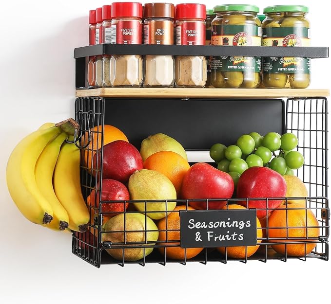 [WIDER SHELF] 1 SET Strong Magnetic Shelf Basket for Fridge with Tag & Bamboo Top, XXL Large Magnetic Spice Rack Shelves for Side of Refrigerator, Kitchen Pantry Storage Organizer for Food Fruit Veg - Image 9