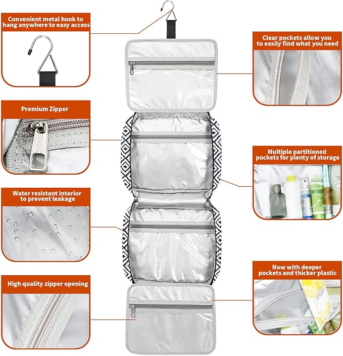 Hanging Travel Toiletry Bag,Large Capacity Cosmetic Travel Toiletry Organizer for Women with 4 Compartments & 1 Sturdy Hook,Perfect for Travel/Daily Use/Christmas - Image 6