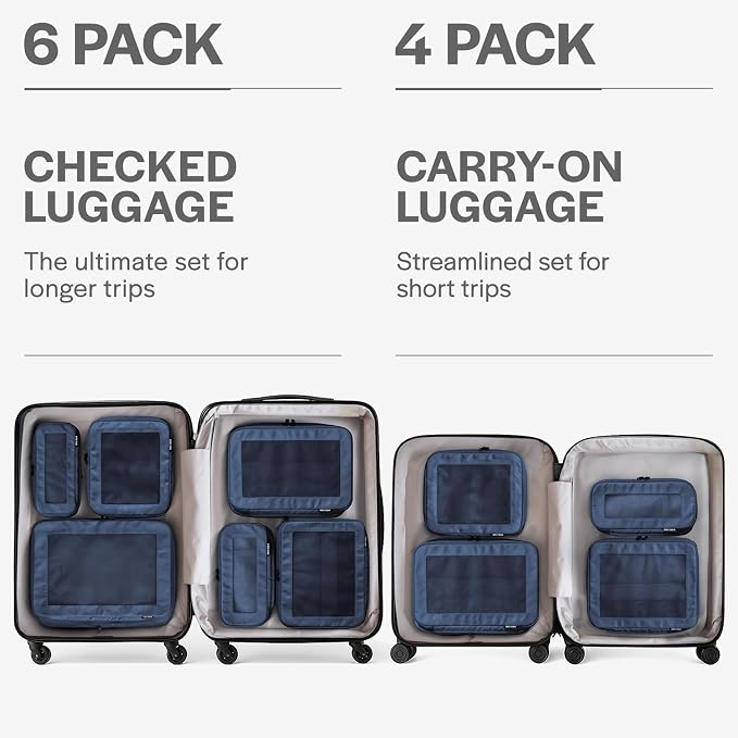 Compression Packing Cubes for Travel, 4-Pack, Dark Blue | Solves overpacking, 4-Piece set fits most carry-ons, 50% Space savings, Compression luggage organizer bags - Image 4