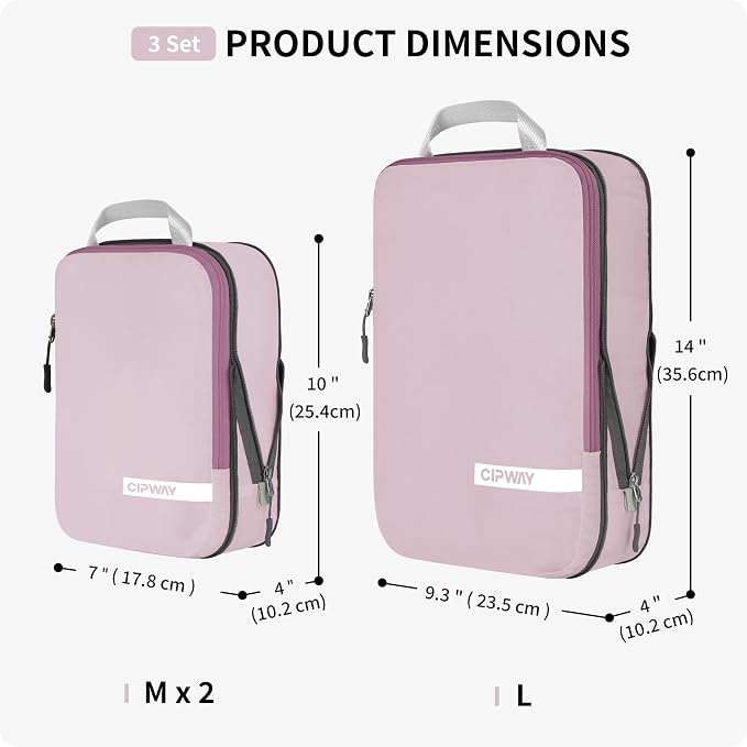 Cipway Compression Packing Cubes for Travel (Mauve Pink 3 Set) | Ultralight Travel Cube Organizers for Carry-On Luggage, Suitcase & Backpack Travel Essentials - Image 5