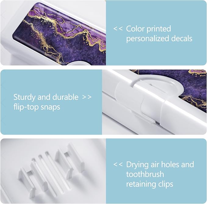 Toothbrush Travel Case - Colorful Pattern, Holder and Covers for Toothbrushes, Includes Tongue Scraper Case - Image 3