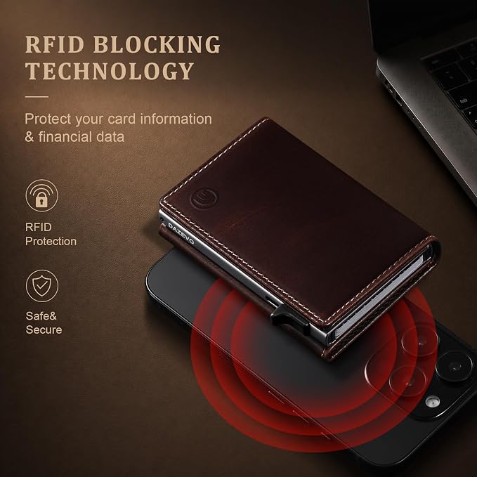 Minimalist Wallet for Men,Full Grain Leather RFID Blocking Wallet with 2 ID Windows，Trifold Pop Up Credit Card Holder Wallet 9-11 Cards Slim Genuine Leather Wallet ，Gifts for Men - Image 4