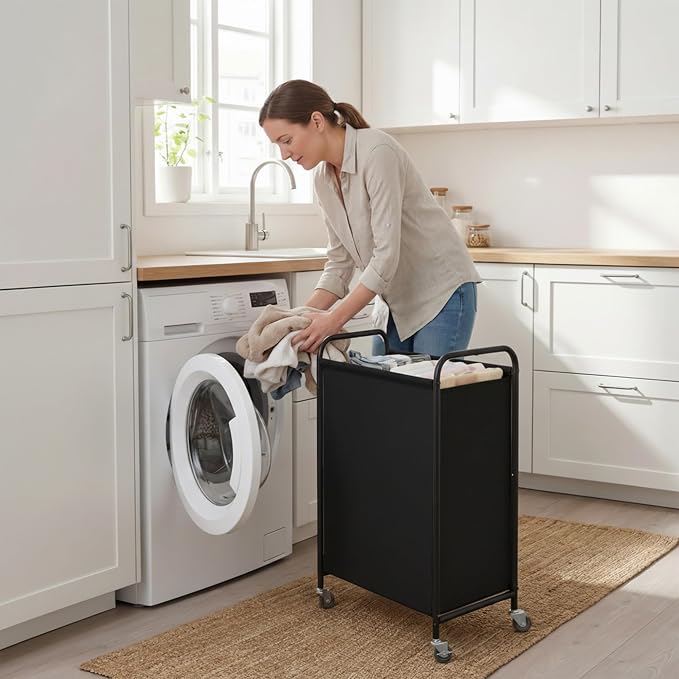 GRANNY SAYS Laundry Hamper, Large Cart with Wheels and Handles, Black, 110L | Heavy Duty Metal Frame, Silent Rolling Basket for Clothes in Bedroom, Bathroom, Dorm - Image 8