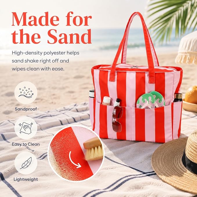 LEDAOU Large Beach Bag for Women, Waterproof Sandproof Tote Bag with Zipper | 36L Pool and Swim bag with Zipper, Wet/Dry pocket and 7 Pockets for Beach Days, Cruises, Vacations and Family travel - Image 9