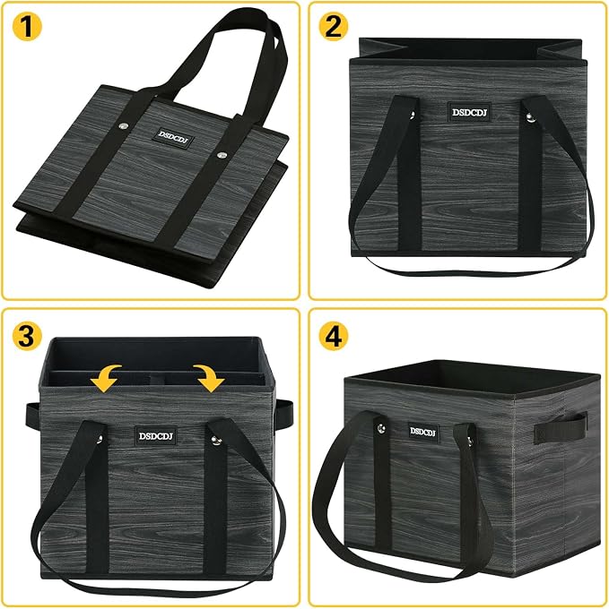 Reusable Grocery Bags - Heavy Duty Reusable Shopping Bags with Hard Bottom & Long Handles, Foldable Large Utility Tote Bag with Box Shape to Stand Up - for Kitchen, Picnic, 3 Pack, Grey - Image 8