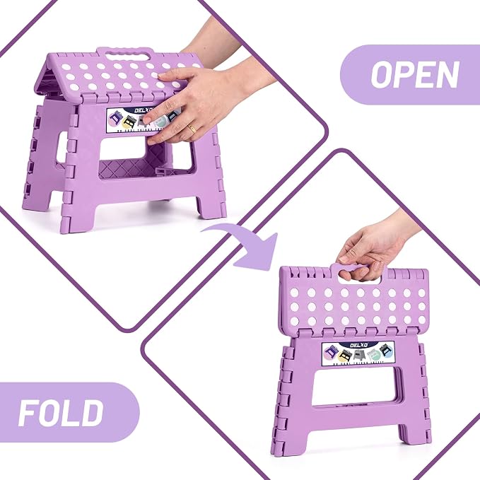 Delxo 9 Inch Kids Step Stool,300 Lbs Folding Step Stool for Toddler Purple | Foldable Step Stool,Non-Slip Foot Stools with Handle, Lightweight Collapsible Stool for Kitchen,Bathroom,Bedroom,Garden - Image 4