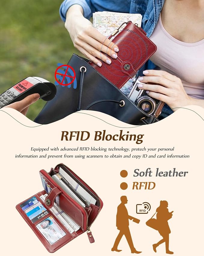 TFKGS Wallet for Women RFID Blocking Leather Large Capacity Card Holder Ladies Phone Clutch Travel Long Purse Wristlet | RFID Blocking - Image 5