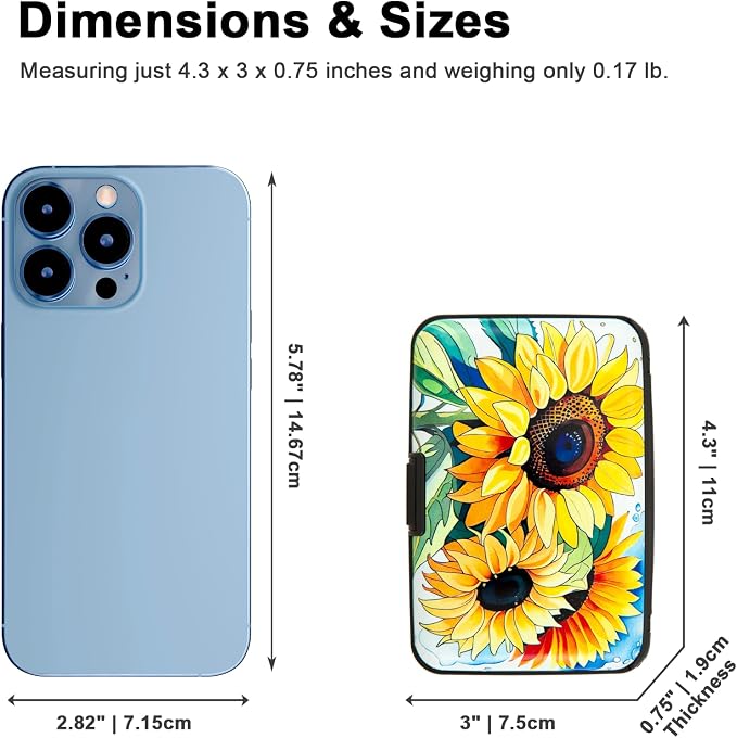 Credit Card Holder, Metal Card Wallet RFID Blocking Mini Slim Aluminum Business Hard Card Case for Women Men (Watercolor Sunflower) - Image 5