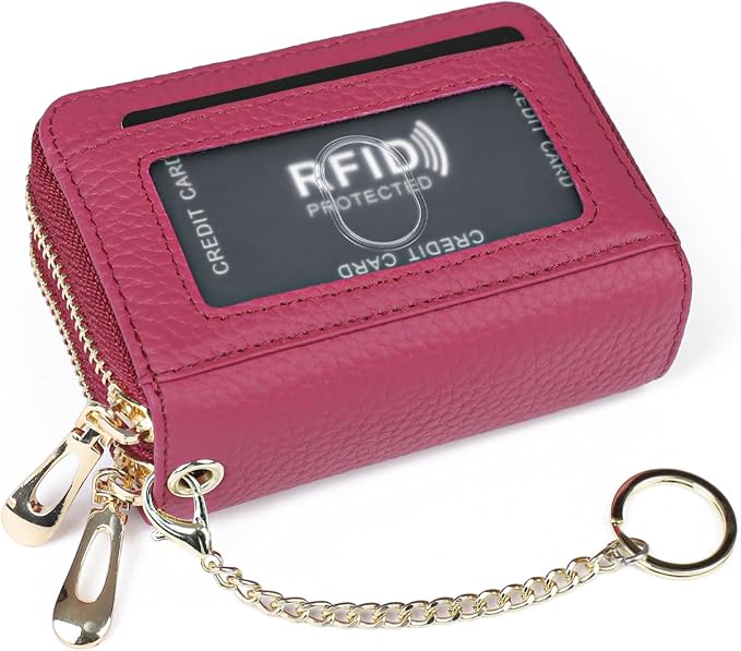 imeetu RFID Credit Card Holder, Small Card Wallet Women, Leather Card Case | Genuine Leather Women's Card & id Cases, Change Coin Purse with Zipper Keychain id Window, 20 Colors & 3 Styles, Daily, Gifts - Image 2