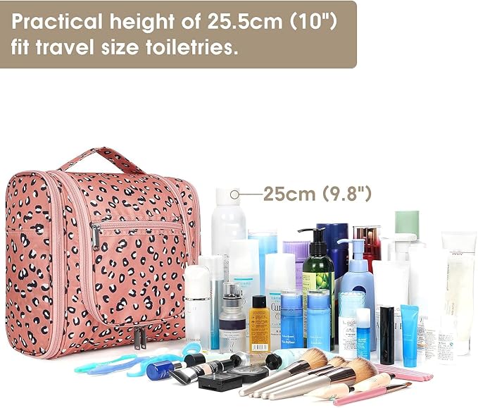 Narwey Hanging Cheetah Toiletry Bag for Women Travel Makeup Bag Organizer Toiletries Bag for Cosmetics Essentials Accessories (Large, Orange Leopard) - Image 5