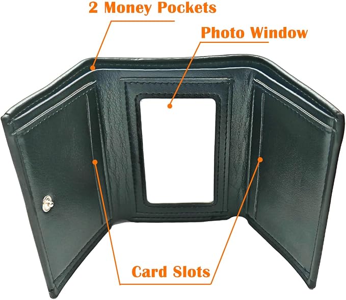 Men Women Wallet Trifold Soft Leather 4 Card Holder 2 Money Pockets with Photo Window Mother Kids Girl Gift - Image 2