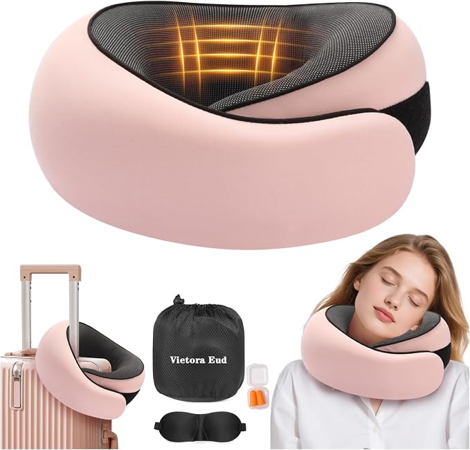 Travel Neck Pillow, Memory Foam Neck Support for Airplane, Car & Office, Breathable Portable Design with Eye Mask, Earplug Holder & Carry Bag, Gift for Women - Image 8